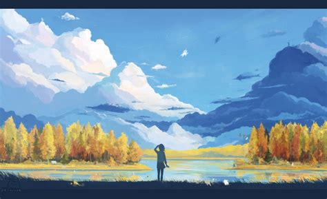 Wallpaper Landscape Painting Fantasy Art Anime Lake Nature
