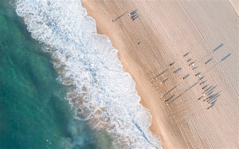 Download 2880x1800 Beach Top View Waves Foam Seashore Sand