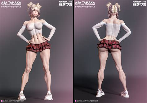 rule 34 3d areolae asa tanaka ass athletic athletic female bare legs bare midriff blonde hair