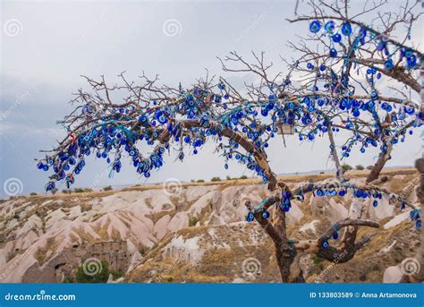Evil Eye Amulets And Clay Jugs Decorating The Trees In Goreme National