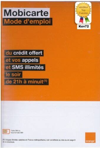 Carte Sim Prépayée Orange 4g Mobicarte 5€ De Crédit Inclus Sans