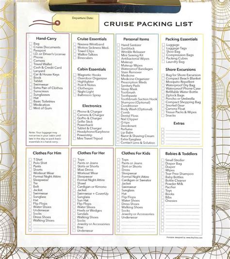 Free Printable Cruise Packing List