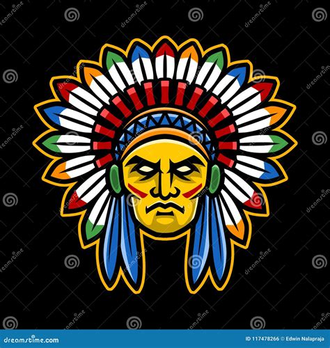 Chief Head Native American Vector Vintage Emblem Label Badge Or Logo
