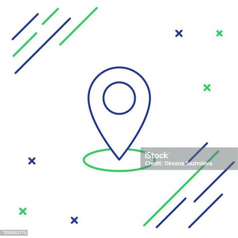 Ikon Pin Peta Garis Biru Dan Hijau Pada Latar Belakang Putih Navigasi