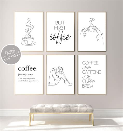 Coffee Shop Wall Art Set Of 6 Coffee Art Print Set Coffee Etsy Shop