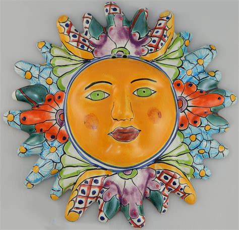 Folk art # 13 mexican talavera ceramic sun face wall decor hanging pottery. Mexican Talavera Ceramic Sun Face Wall Decor Hanging ...