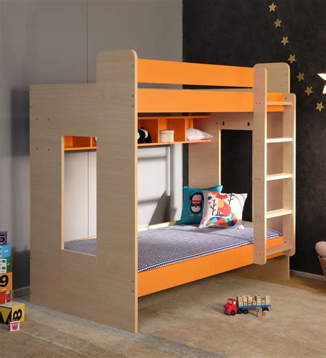 Buy Flexi Bunk Bed With Display Shelves In Orange Colour By Yipi Online