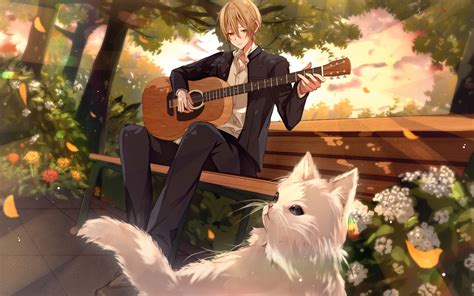 Yokozawa meets a man (kirishima) and his life is turned around. 1920x1200 Anime Boy Playing Guitar 1200P Wallpaper, HD ...