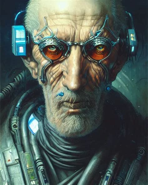 A Detailed Portrait Of Cyberpunk Old Man By Greg Stable Diffusion