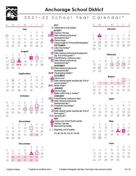 Anchorage School District Calendar 2021 And 2022