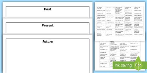 Past Present And Future Verbs Worksheet Sorting Activity