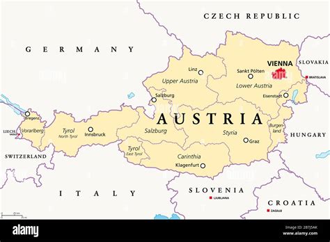 Austria Political Map With The Capital Vienna Nine Federated States