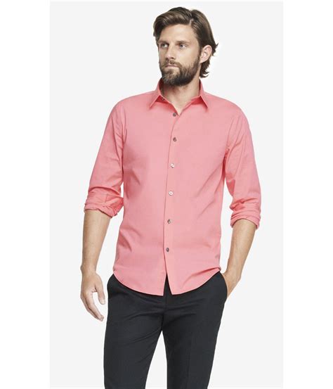 Express Fitted 1mx Stretch Cotton Shirt In Pink For Men Fluro Pink Lyst