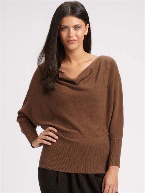Lyst Eileen Fisher Cashmere Cowlneck Sweater Top In Brown