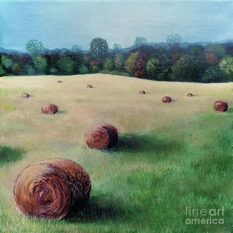 Haystacks In A Field Near The Forest Summer Landscape Original Oil