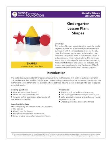 shapes kindergarten lesson plan