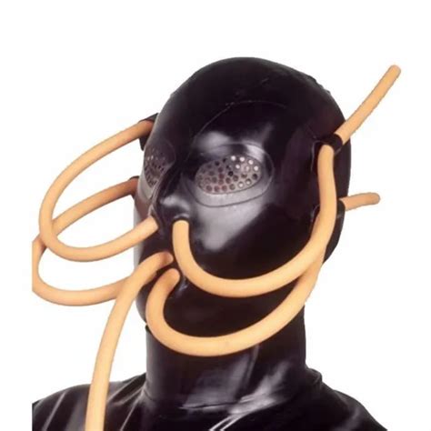 Unisex Black Latex Mask Gummi Catsuit Bodysuit Breathable Tube Latex Rubber Hood Picclick