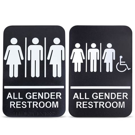 [2 pack] all gender bathroom signs for business and unisex restroom sign with handicap 6 x 9