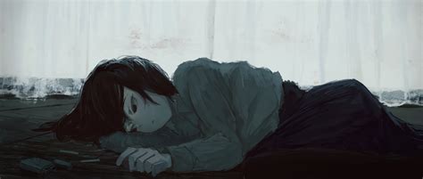 Wallpaper Anime Girls Lying Down Depressing 2400x1021 Destex 1926453 Hd Wallpapers