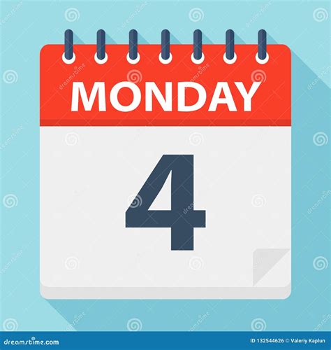 Monday 4 Calendar Icon Vector Illustration Of Week Day Paper Leaf