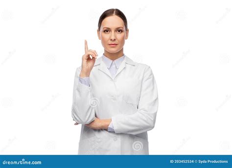 Female Doctor Pointing Finger Up Stock Photo Image Of Science