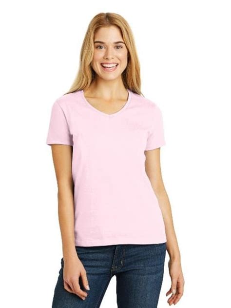 hanes 5780 ladies tagless 100 percent cotton v neck t shirt pale pink medium