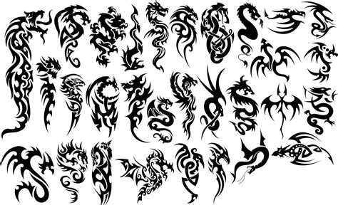 Chinese Dragons Tribal Tattoo Vectors Set Free Cdr Vectors File Free