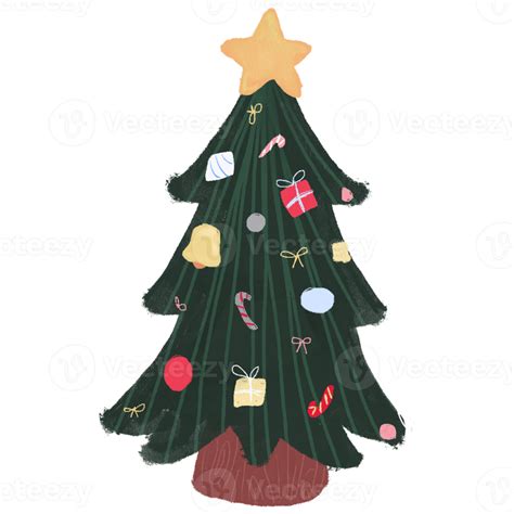 Hand Drawn Cute Christmas Tree In Chalk Style Illustration 11887596 Png