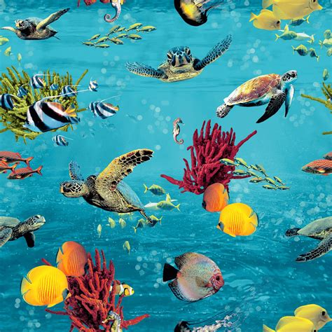 Rasch Blue Sea Tropical Fish And Turtles Wallpaper 310405