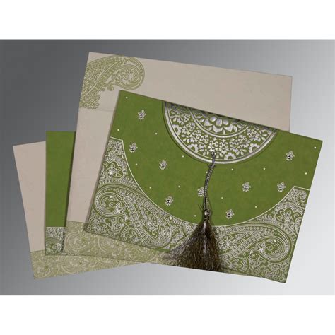 Dark Olive Green Handmade Cotton Embossed Wedding Card W