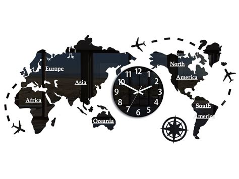 Large Wall Clock Modernclock World Map 120cm X Etsy Wall Clock Time