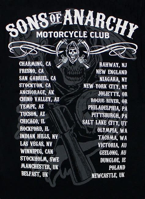Sons Of Anarchy Soa Chapters T Shirt Sons Of Anarchy Anarchy Sons