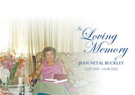 Memorial Tribute Jean Buckley F Greed Sons Funerals