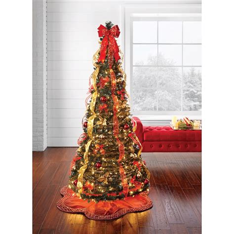 BrylaneHome Fully Decorated Pre Lit Foot Pop Up Christmas Tree Red