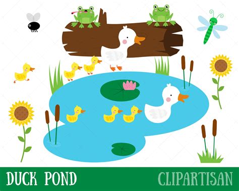 Duck Pond Clipart Mother Duck And Ducklings Clip Art Etsy