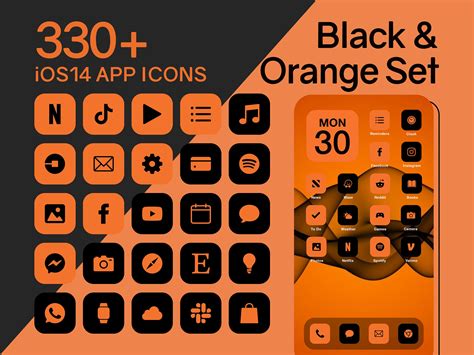 Ios Black And Orange App Icons Set 330 Orange And Black Etsy App Icon