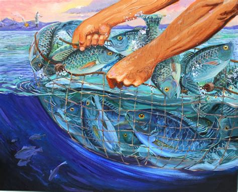 The Miraculous Catch Of Fish Bible Miracle Painting Art Print Etsy
