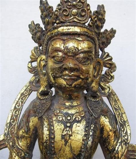 Tibet Buddism Temple Copper Bronze Yellow Jambhala God Of Wealth Buddha