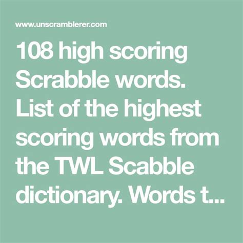 108 High Scoring Scrabble Words List Of The Highest Scoring Words From