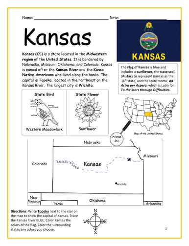 Kansas Introductory Geography Worksheet Teaching Resources