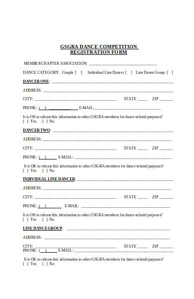 Free 33 Dance Registration Forms In Pdf Ms Word