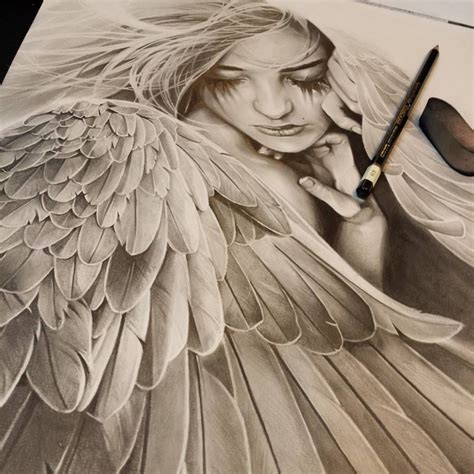 Pin By Miel Pepankied On Pencil Drawing Beautiful Angel Tattoos Angel Drawing Angel Sketch
