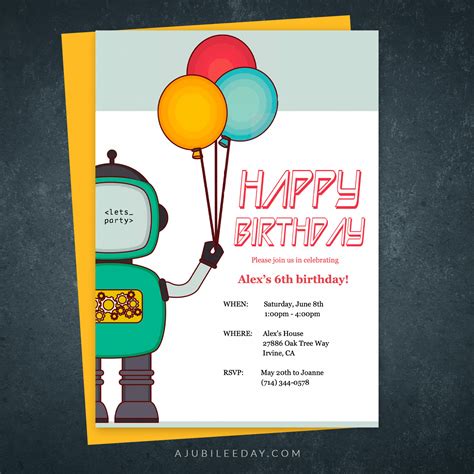 Robot Theme Birthday Invitation - A Jubilee Day