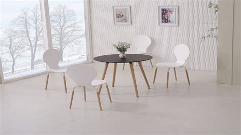 Round Wooden Black Dining Table And 4 White Chairs Homegenies