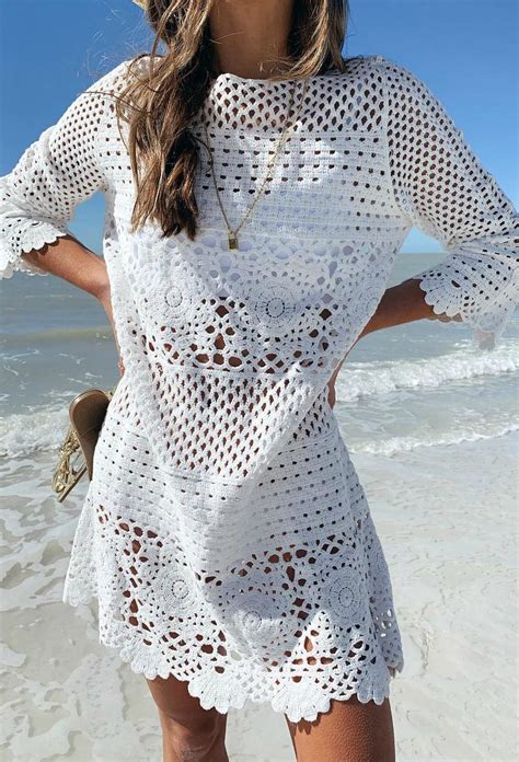 Willow Off White Crochet Swim Cover Up In Crochet Lace Dress