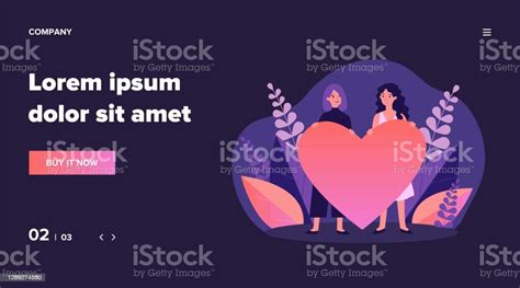 Cheerful Female Gay Couple Holding Red Heart Stock Illustration Download Image Now Abstract
