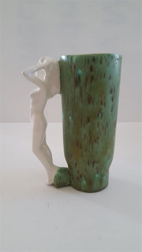 Vintage Bisque Fired Ceramic Nude Lady Handle Cup Glazed Art Etsy