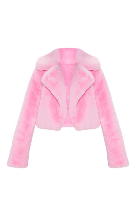 pink faux fur cropped jacket prettylittlething usa