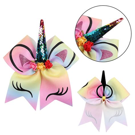 Rainbow Unicorn Bow Knot Piece Handmade Hair Accessory Bows With Clip