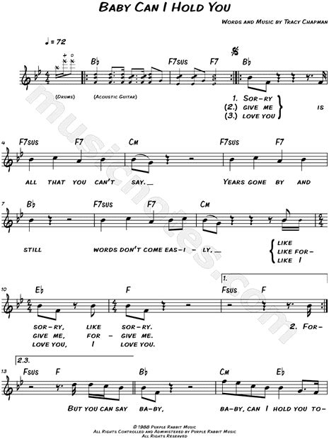 Think your friends would be interested? Tracy Chapman "Baby Can I Hold You" Sheet Music (Leadsheet ...